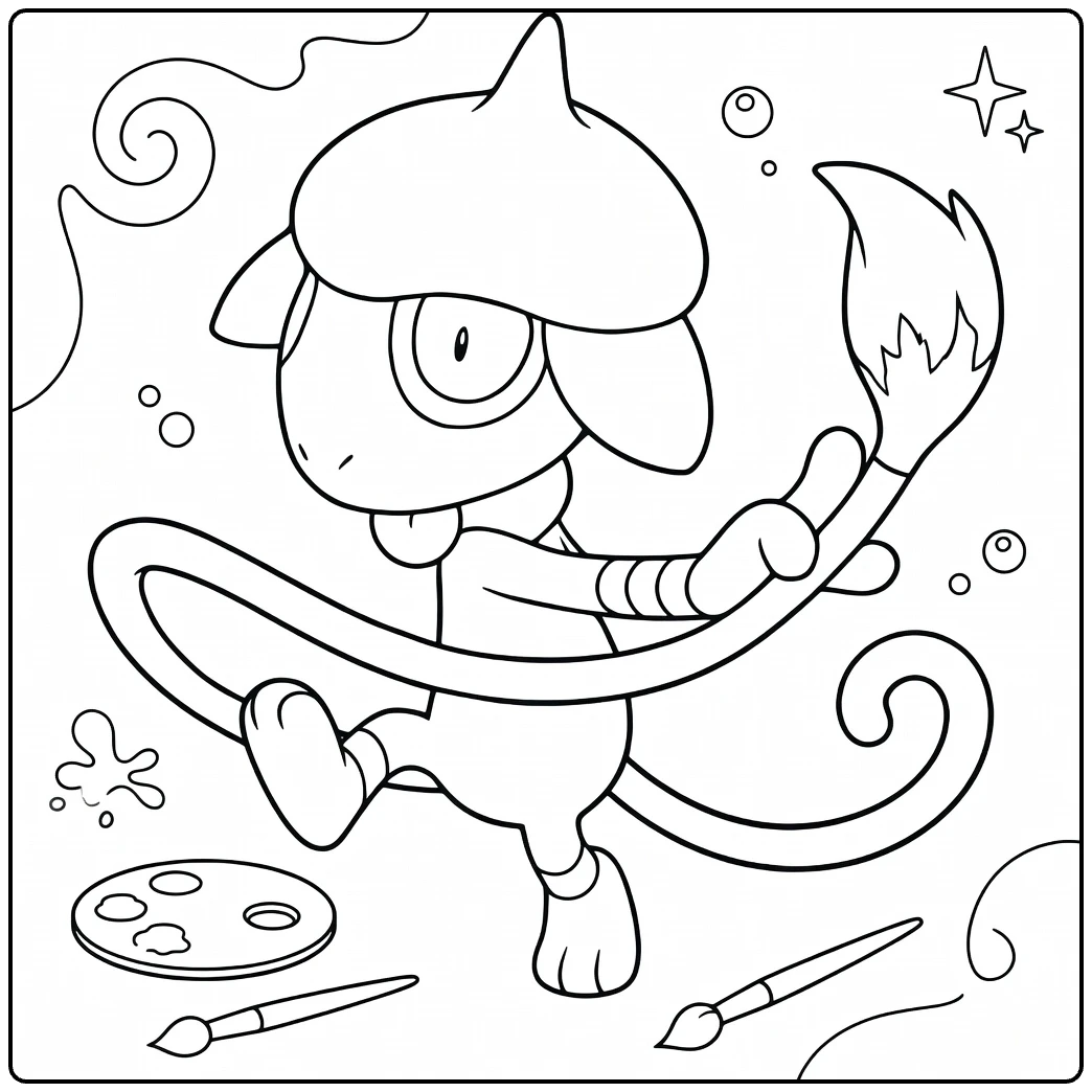 smeargle coloring page als dansende kunstenaar with palet