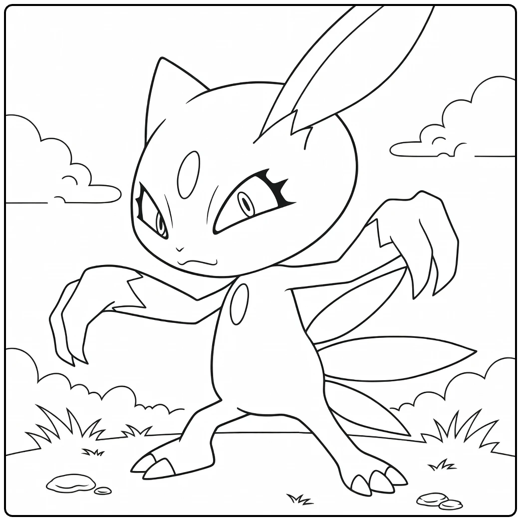 Sneasel in Dynamic Pose on Grass coloring page