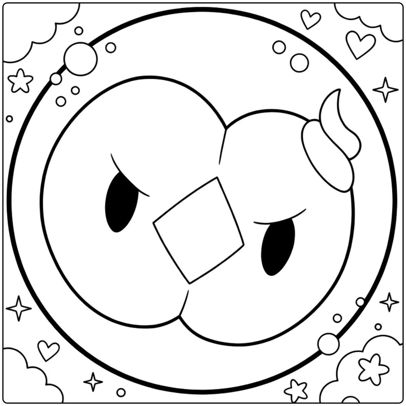 solosis coloring page with funny angry blik and sterretjes