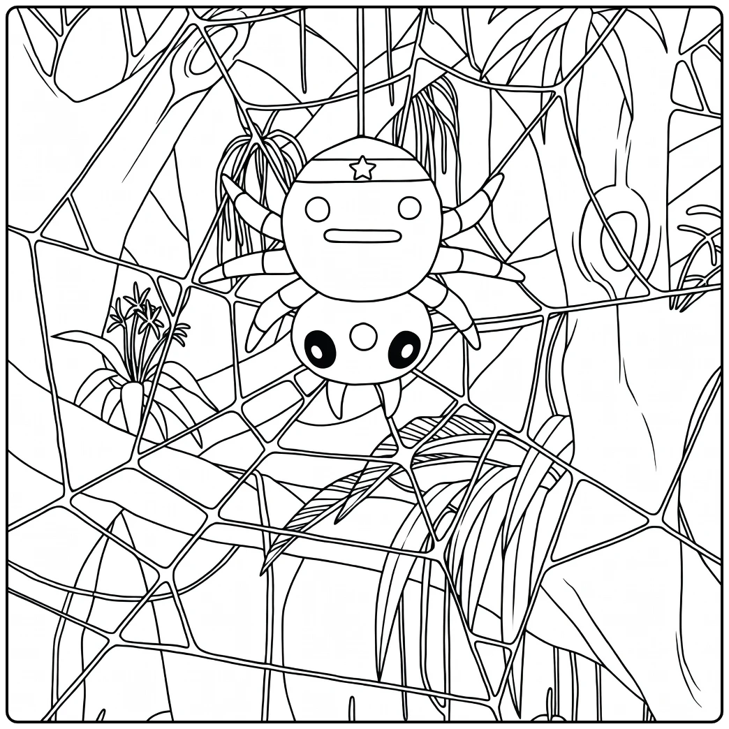 Spinarak Pokemon in Tropical Spiderweb coloring page