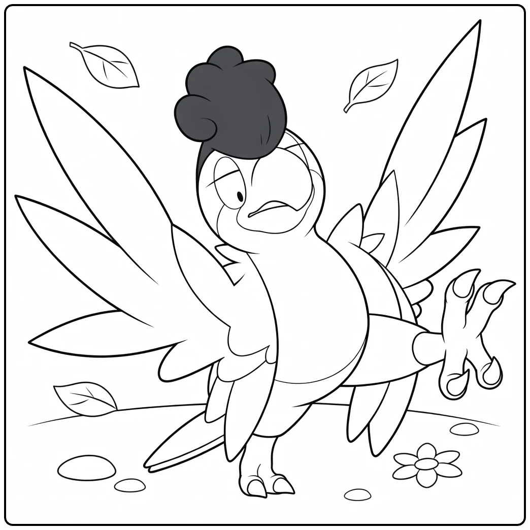 squawkabilly green plumage coloring page in dynamische pose