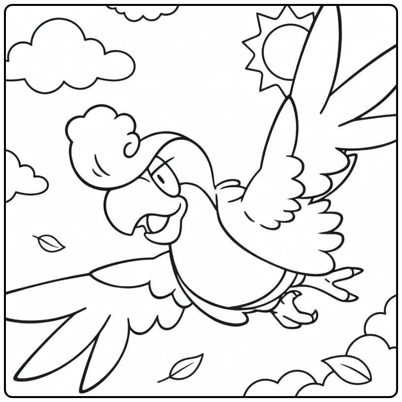 Squawkabilly Flying in Blue Sky coloring page