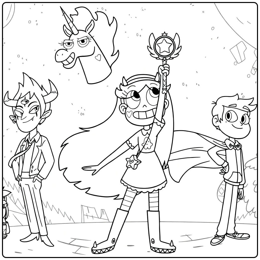 Star vs. the Forces of Evil coloring page with Star and Marco