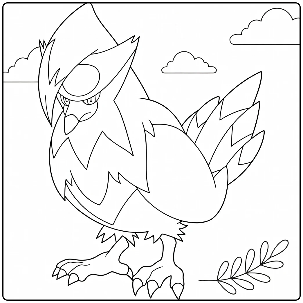 staraptor coloring page for Pokemon fans with bladeren