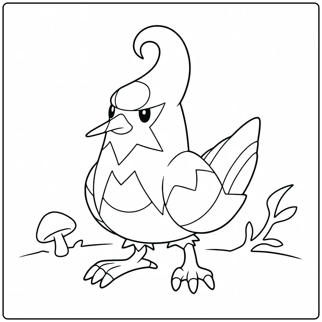 staravia coloring page with grass and paddestoel