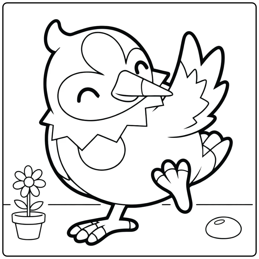 Starly Happy Dancing Pokemon with Flower Pot coloring page