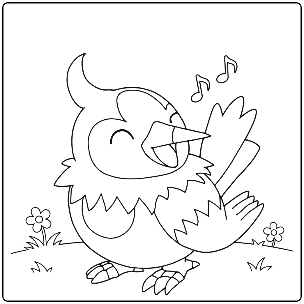 starly coloring page of happy zingende starly with noten