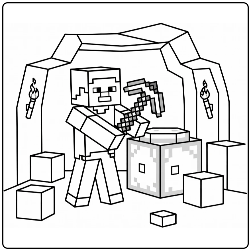 Steve Pickaxe with Diamond Minecraft coloring page
