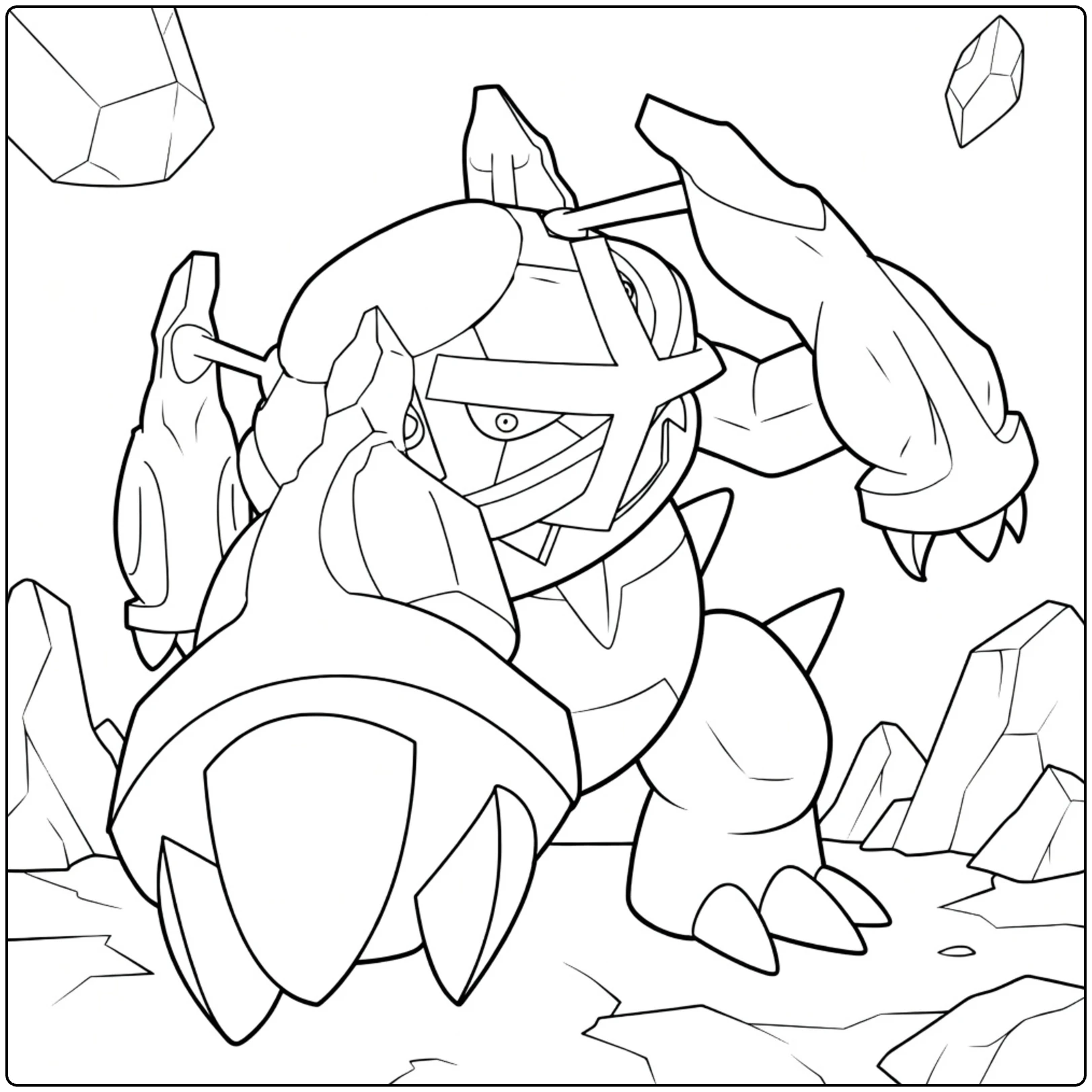 tough metagross coloring page in dynamische pose
