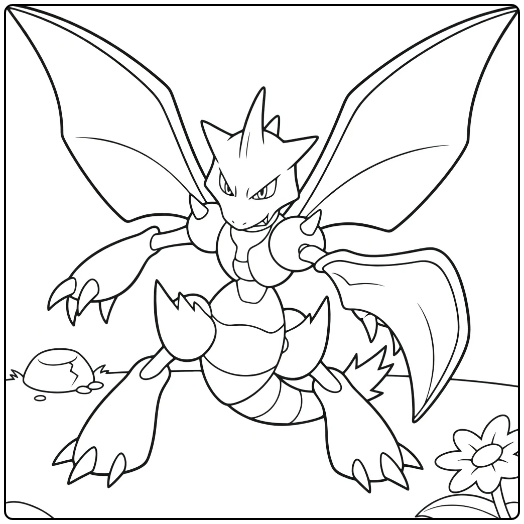 Tough Scyther Flying with Claws coloring page