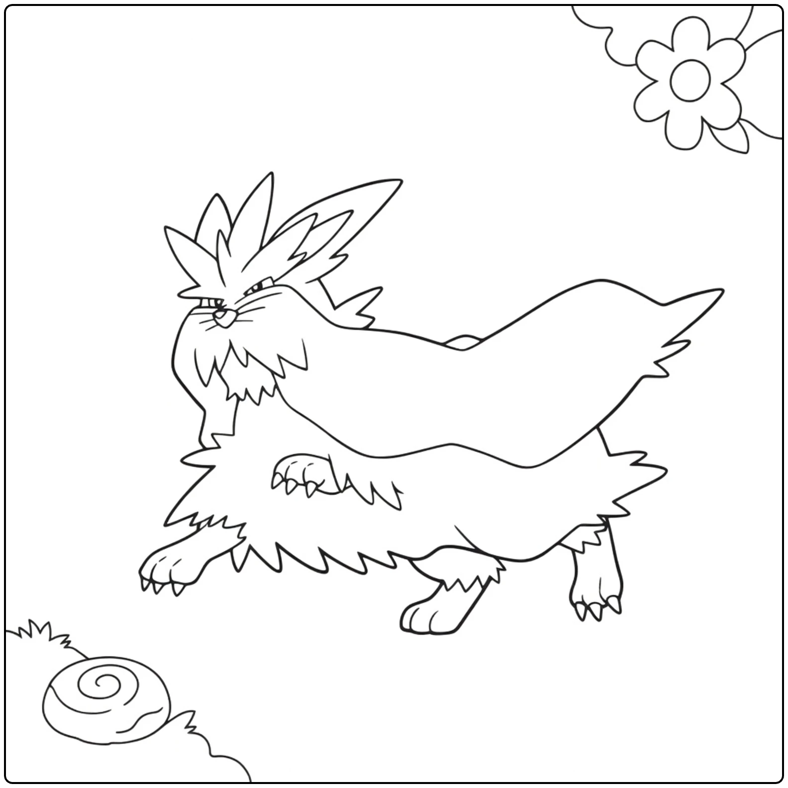 stoutland coloring page in action with flower and slak