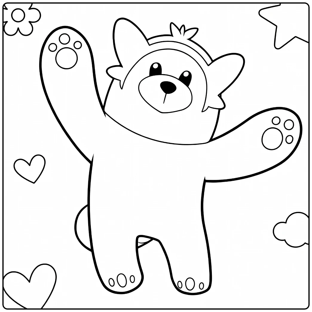 stufful coloring page with cheerful arms wijd and hartjes