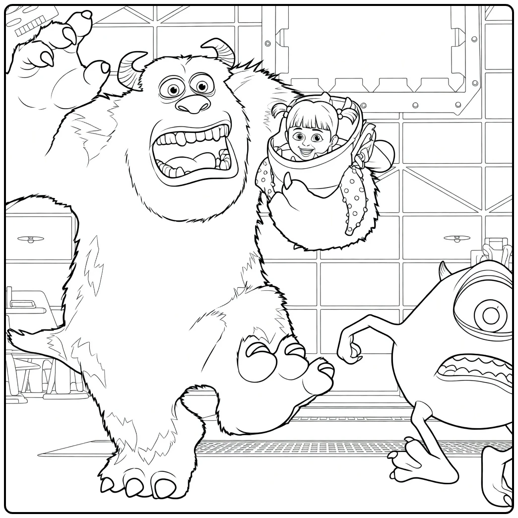 sulley houdt boo vast monsters and co coloring page