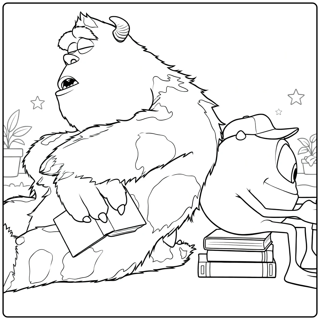 sulley leest boek on mike monsters and co coloring page