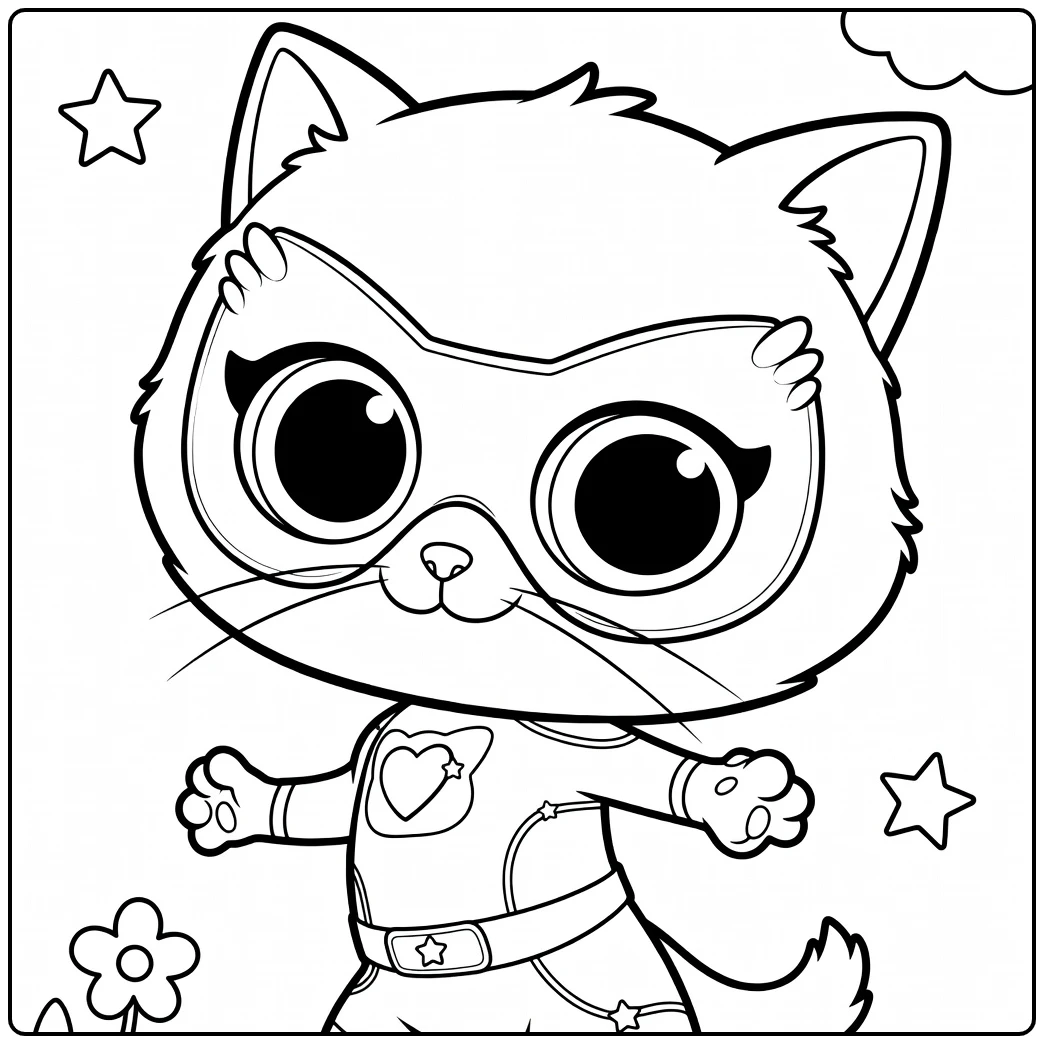 superKitties Cute Cat with Mask coloring page