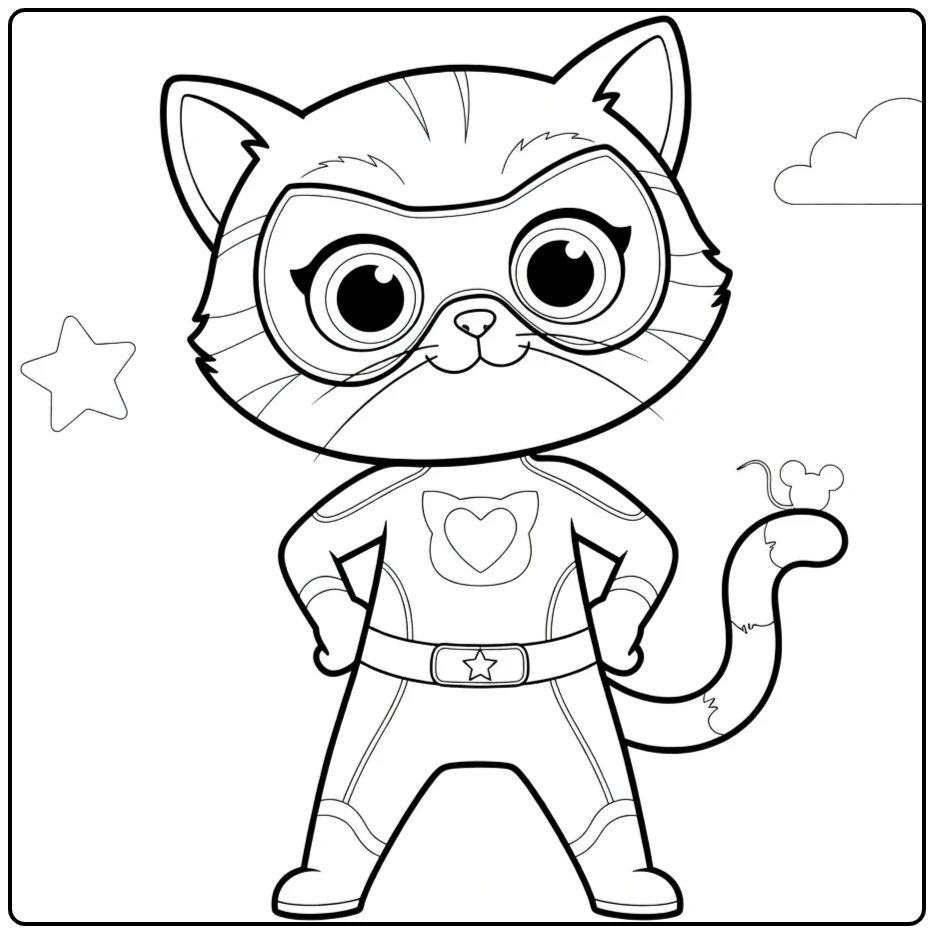 superKitties Superkat Als Held with Hartembleem coloring page