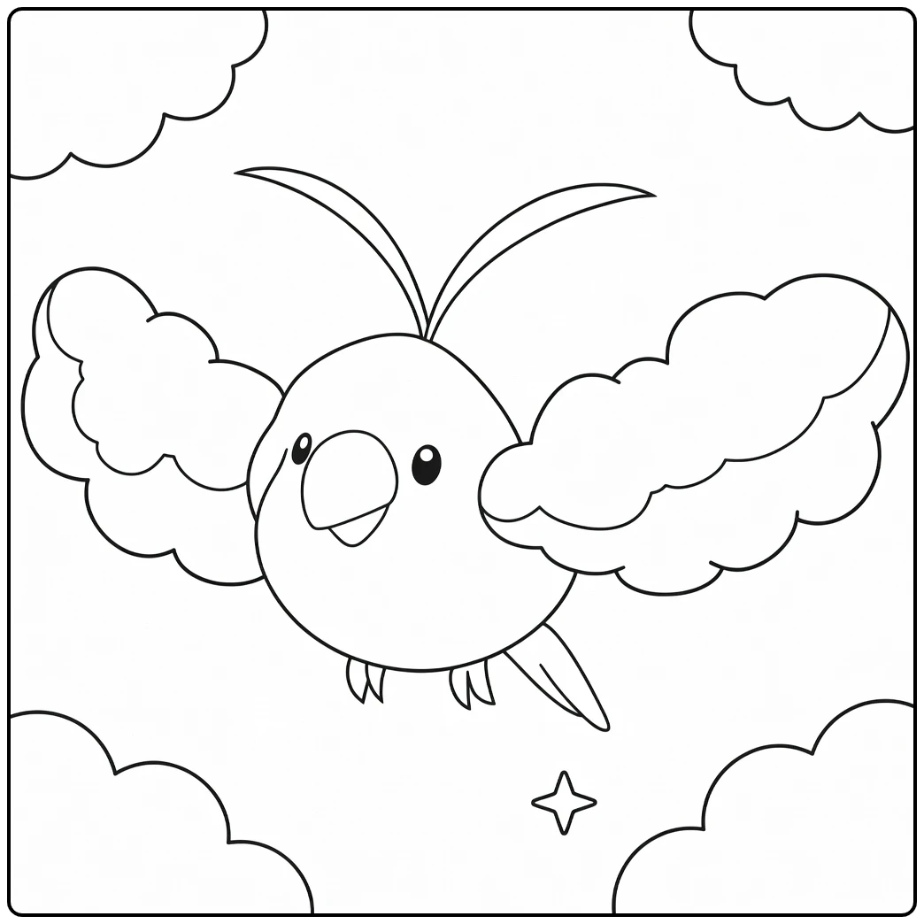 Swablu Cute Flying Through Clouds coloring page