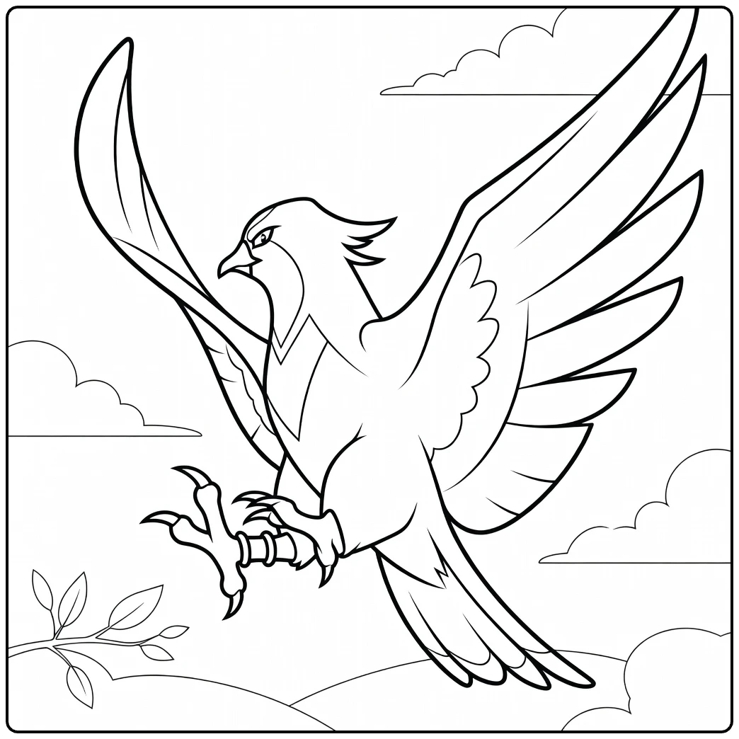swellow coloring page in dynamische duikvlucht with tak