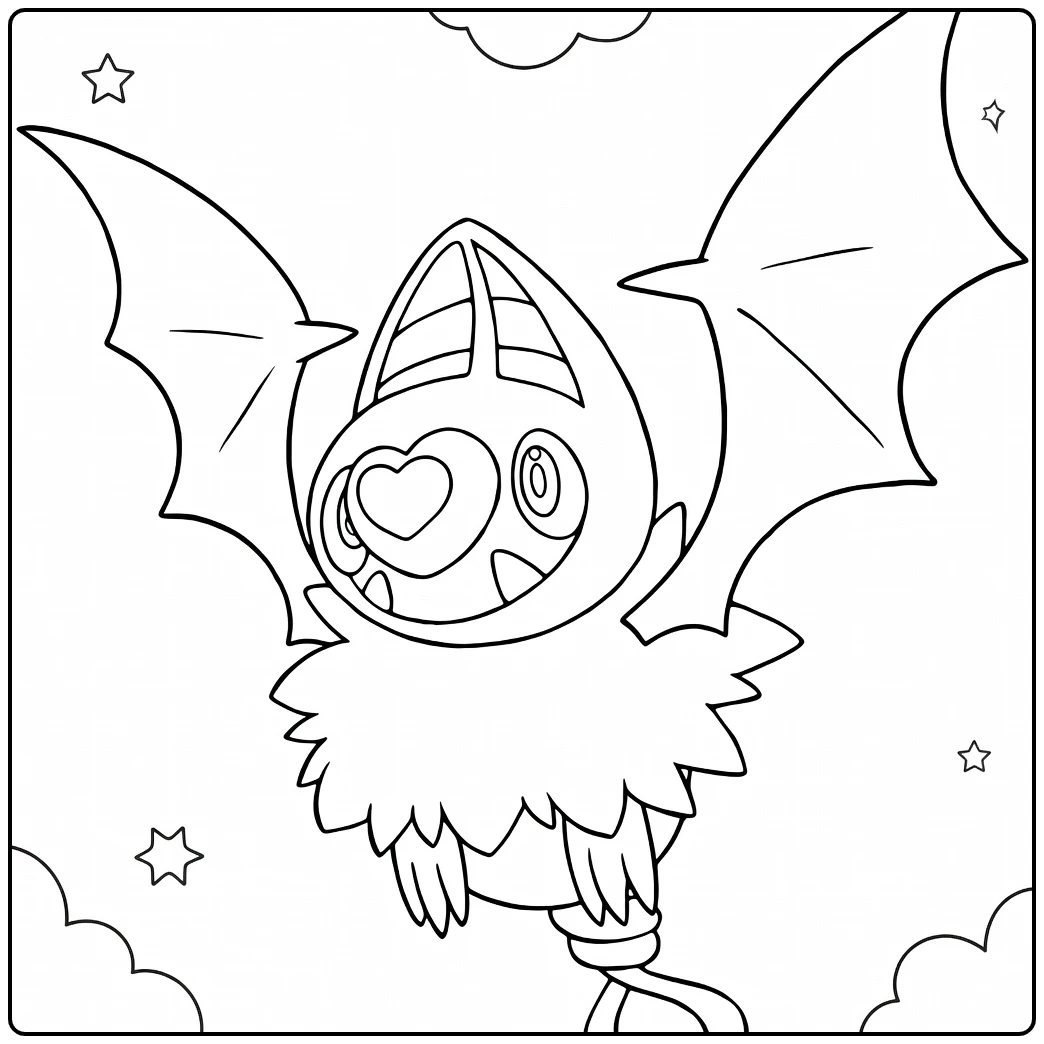 Swoobat Flying with Stars and Clouds coloring page