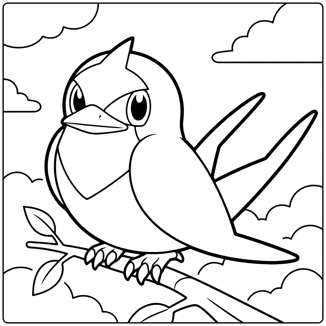 Taillow Cute Swallow on Branch coloring page