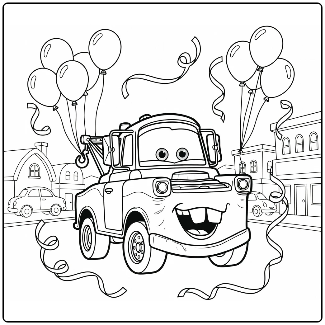 mater Cars Disney Tow Truck Viert Party coloring page