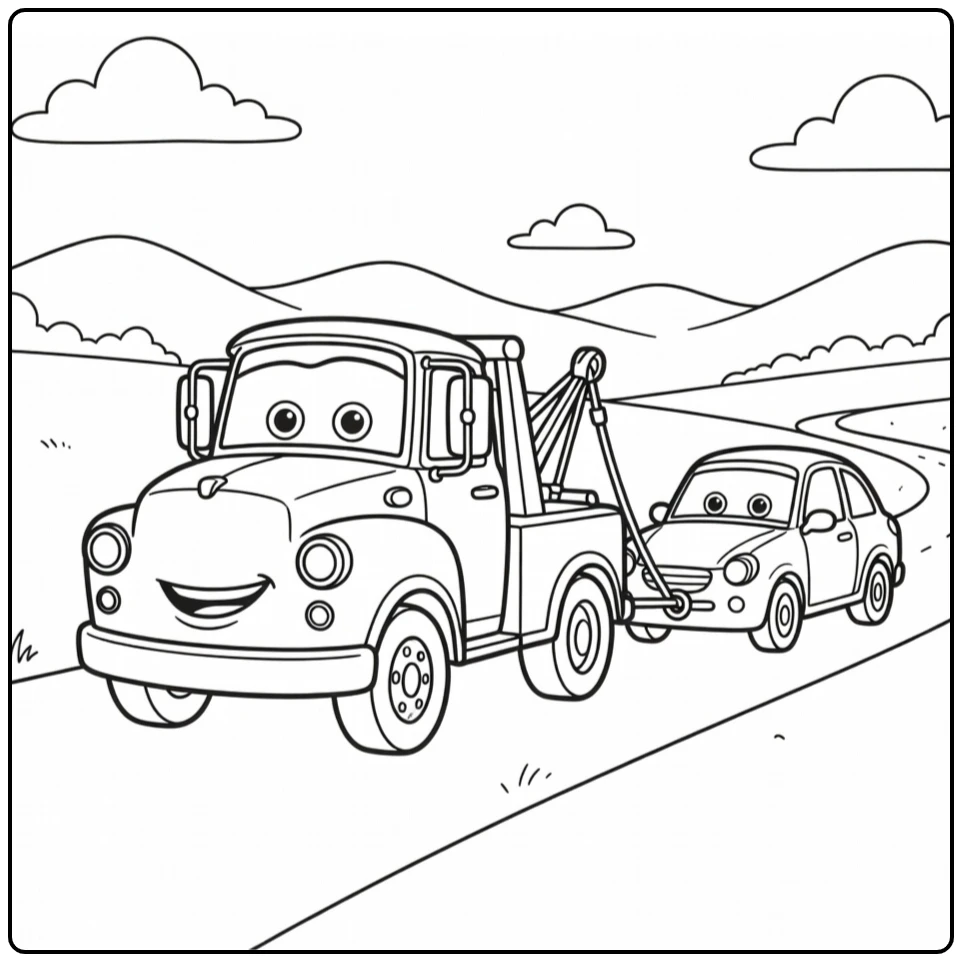 mater Cars Disney Tow Truck and Small Car coloring page