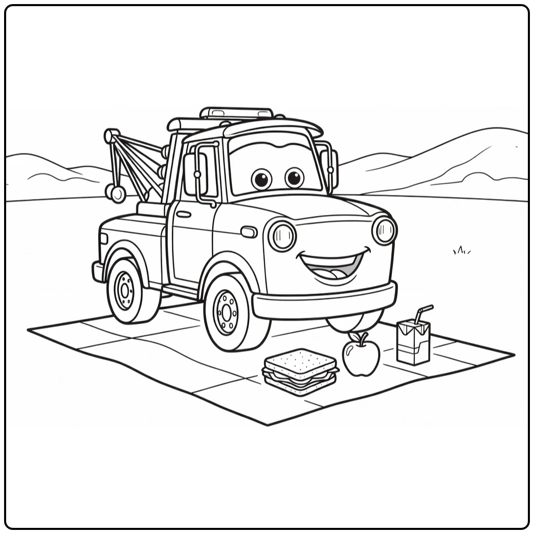mater Cars Disney Tow Truck on Picknick coloring page