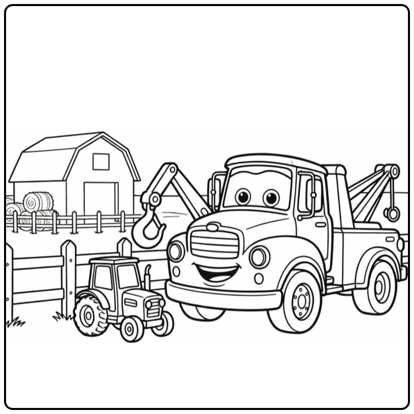 mater Cars Mater and Small Trekker Farm coloring page