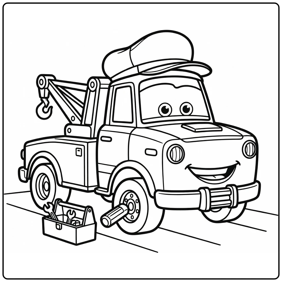 mater Cars Disney Tow Truck Monteur with Wiel coloring page