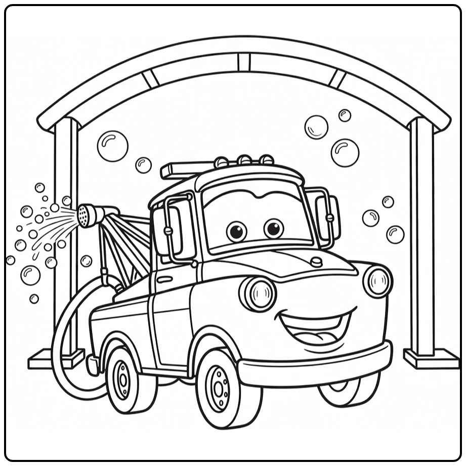 mater Cars Playful Tow Truck in Pose coloring page