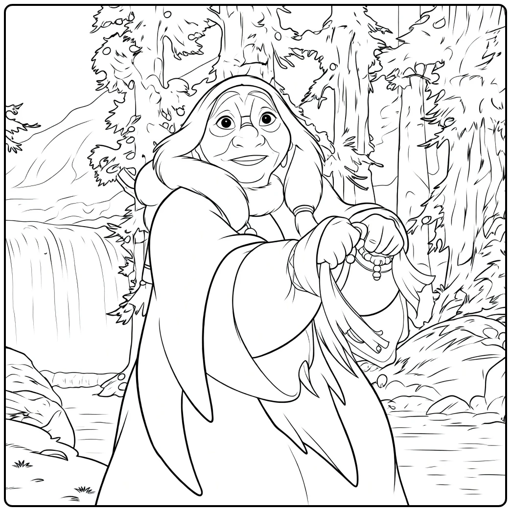 tanana coloring page wijze vrouw in het boslandschap