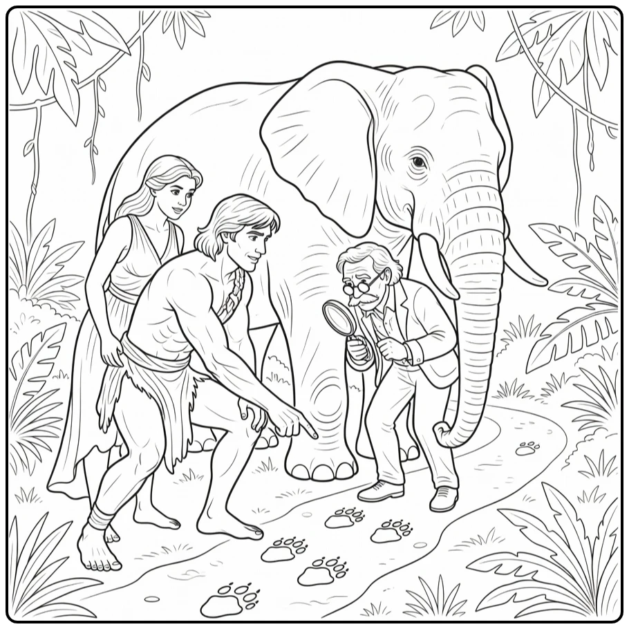 tarzan coloring page with jane with dierenvoetsporen