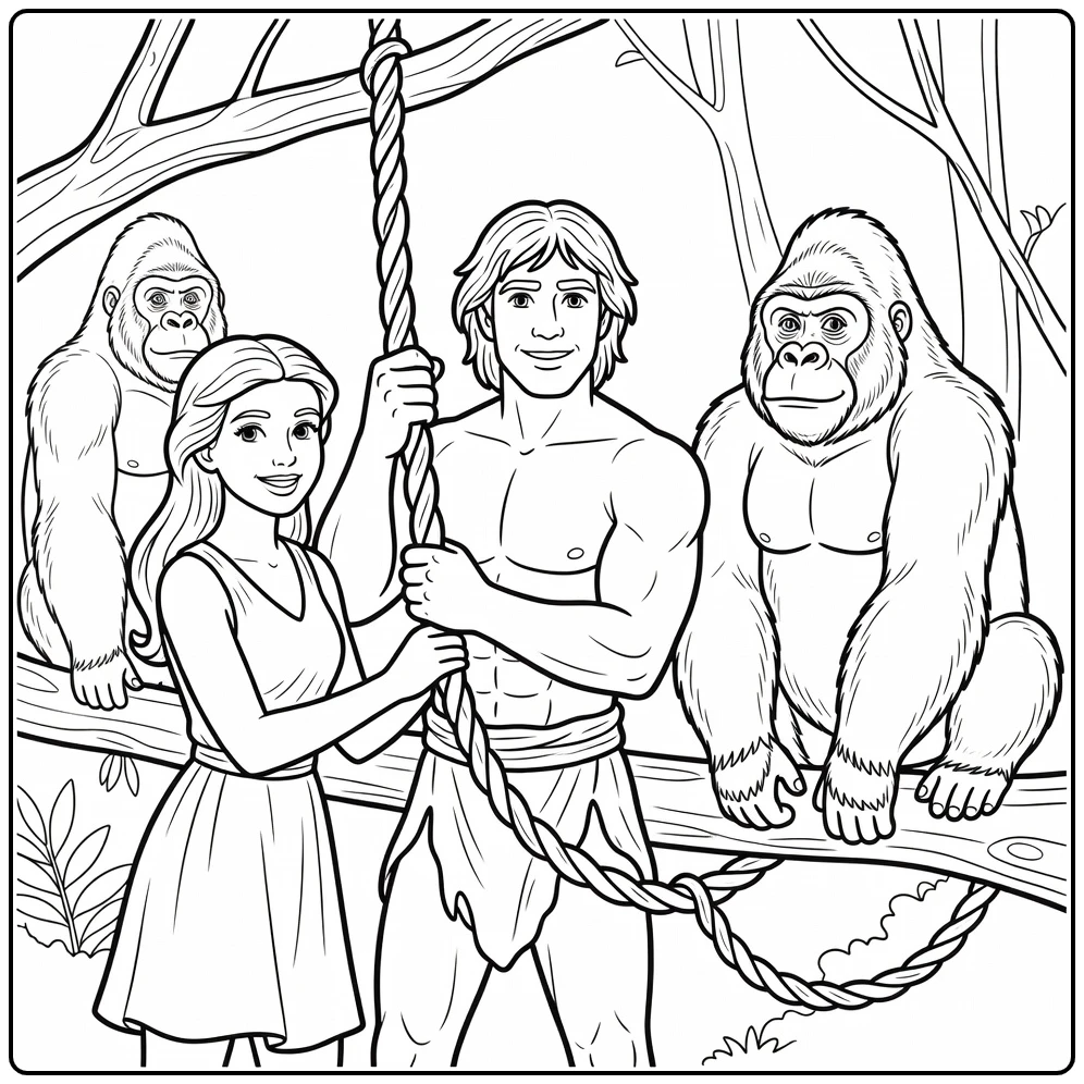 tarzan coloring page with jane terk kala with liaanzwaai