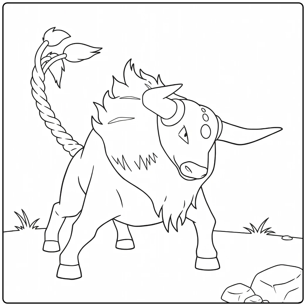 Tauros Blaze Breed in Dynamic Action Pose coloring page