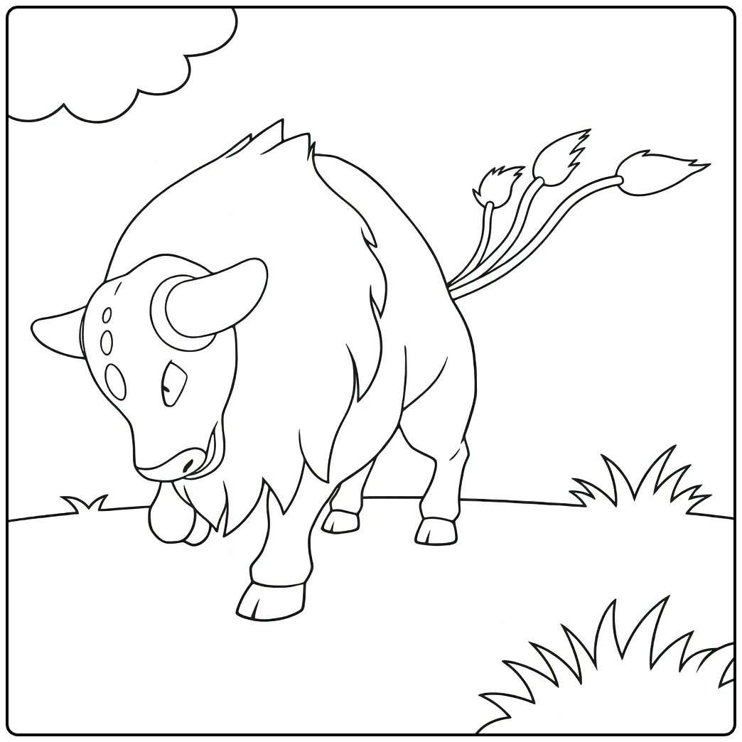 Tauros Combat Breed in Action on Grass coloring page