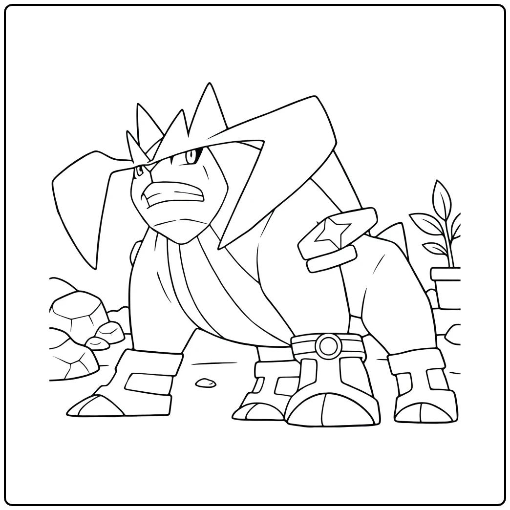 Terrakion in Dynamic Pose with Rocks coloring page