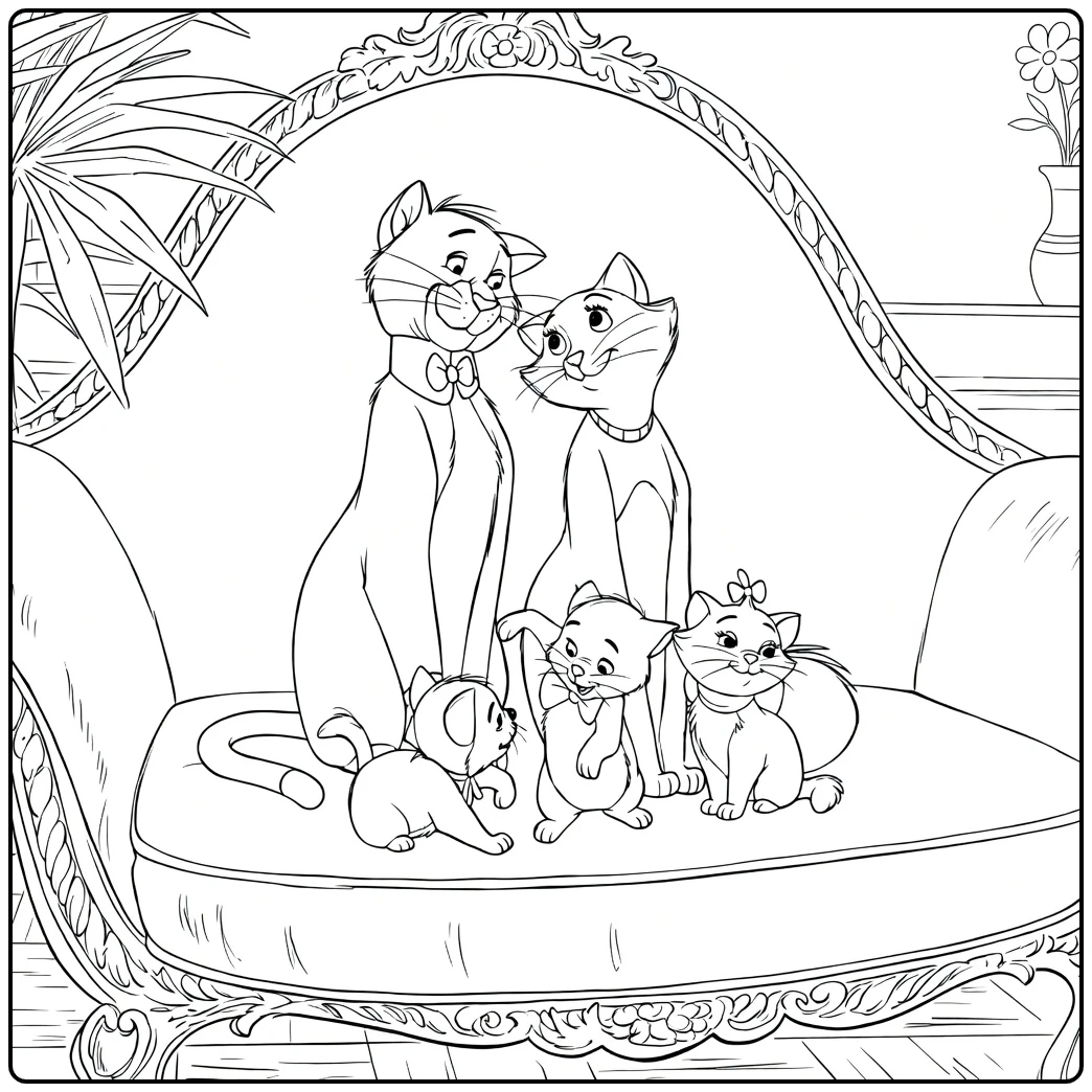 the Aristocats Aristocats on Elegante Couch coloring page