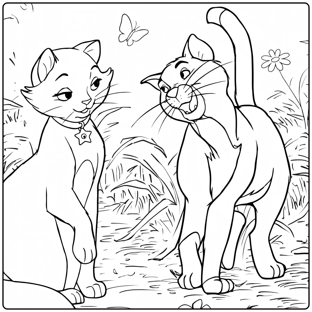 the Aristocats Katten in Bloemenveld coloring page