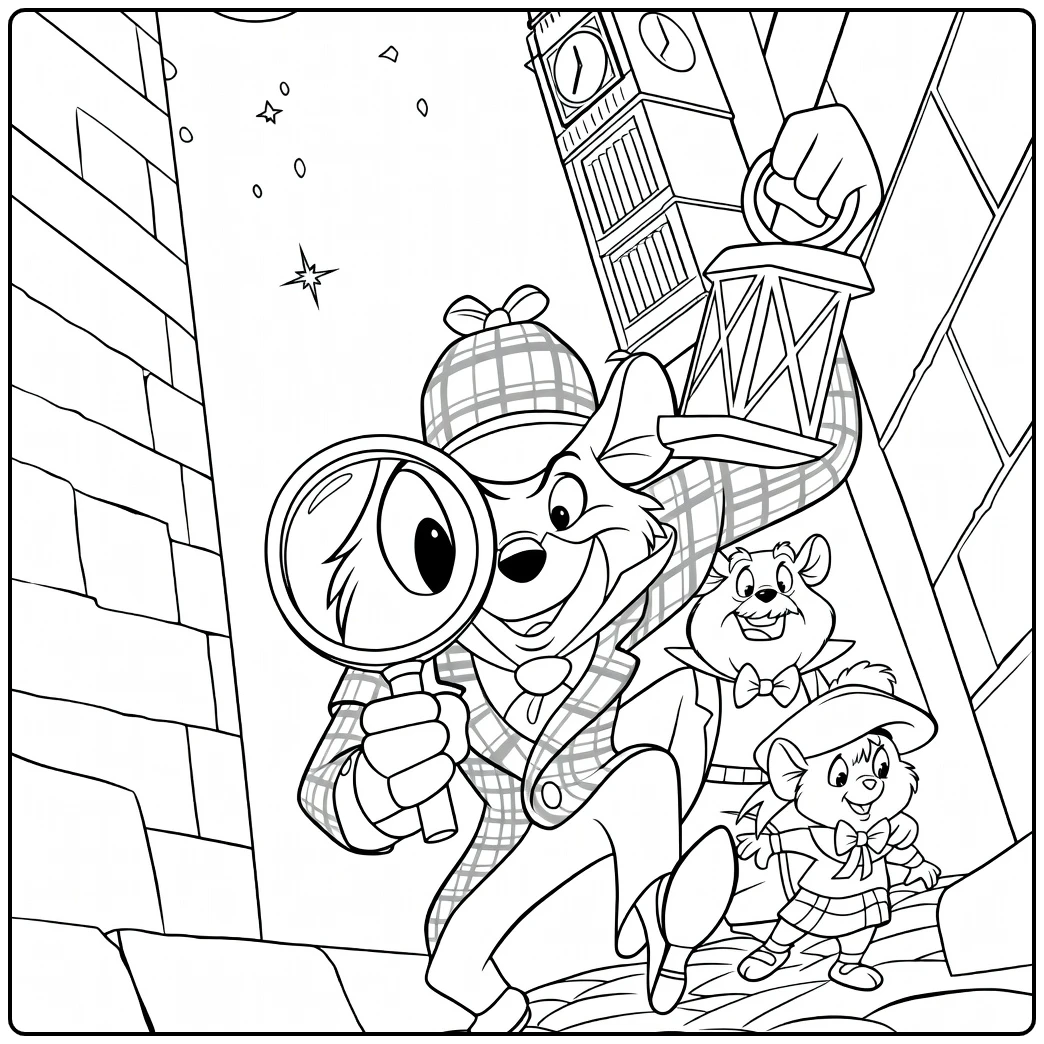 The Great Mouse Detective coloring page with detective mice