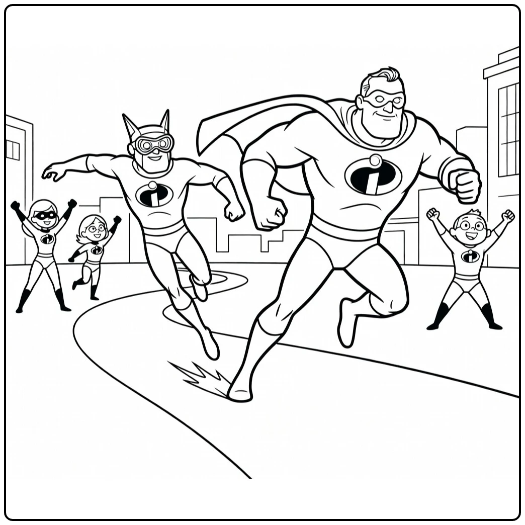 the Incredibles Heroes Frozone and Mr Incredible coloring page