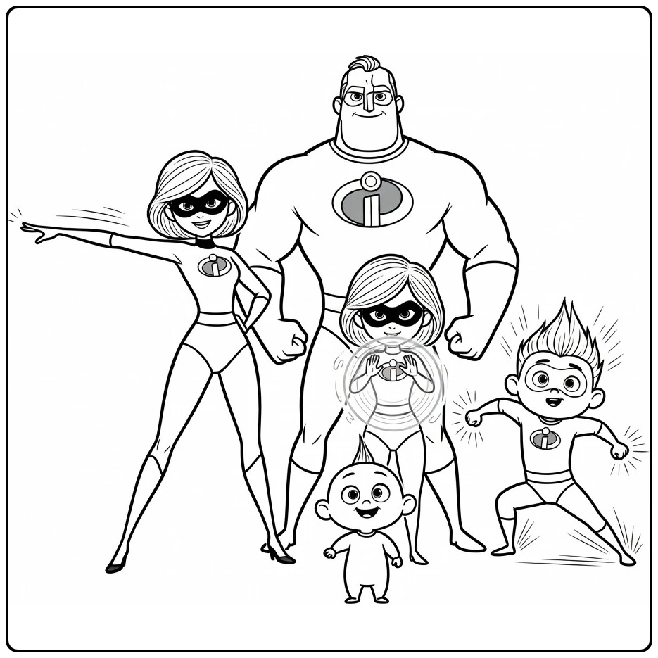 the Incredibles Parr Family Team coloring page