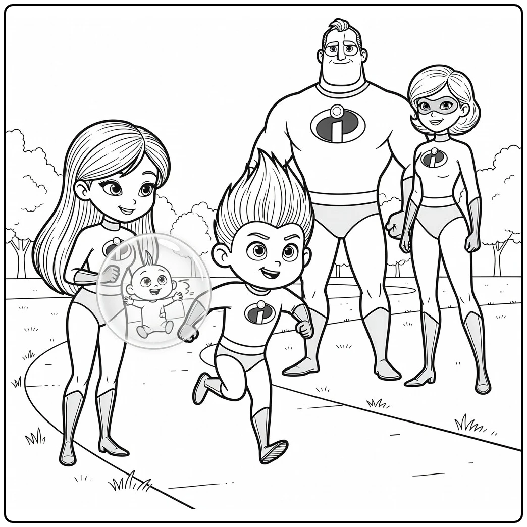 the Incredibles Violet with Krachtveld Jack Jack coloring page