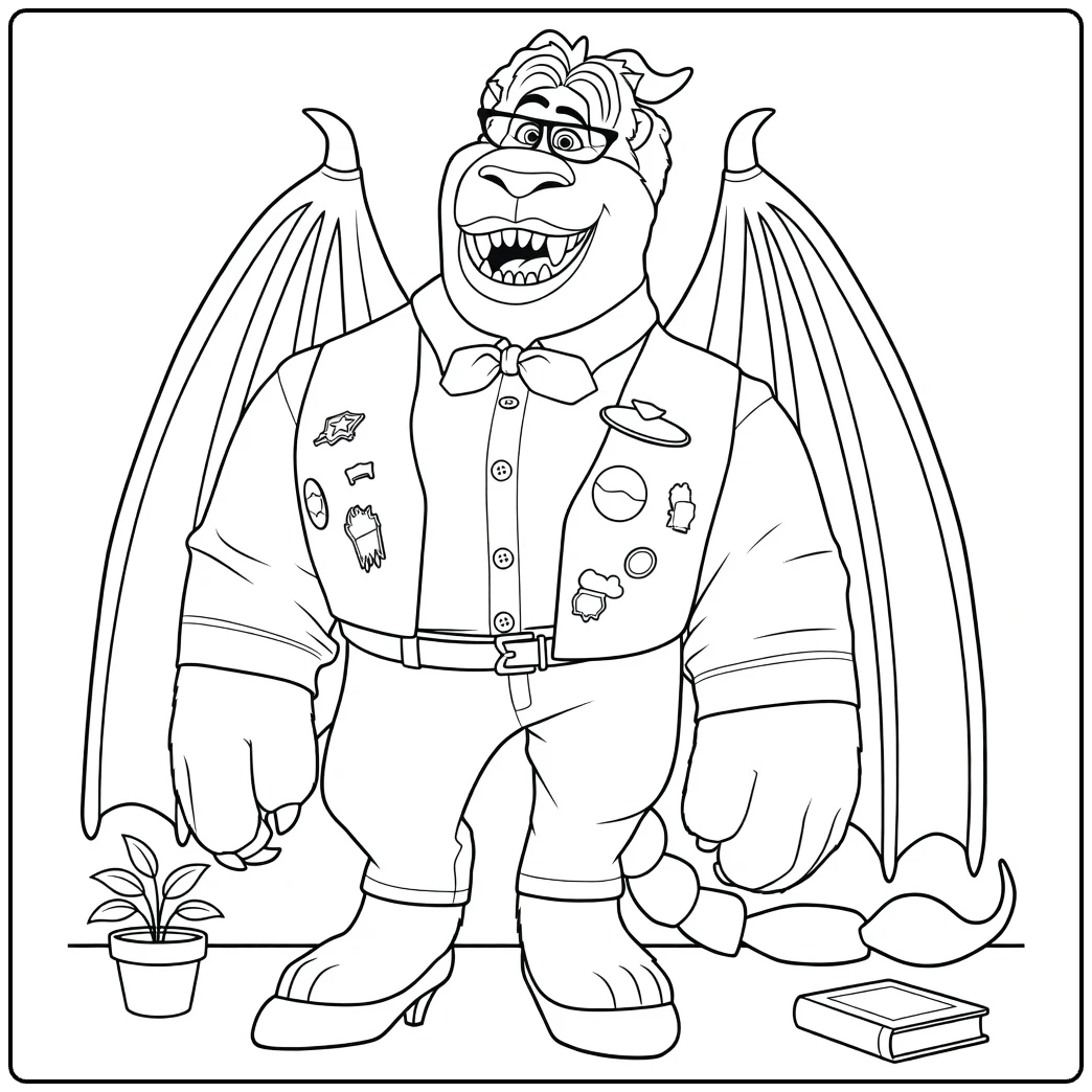 Manticore coloring page featuring the winged Onward character