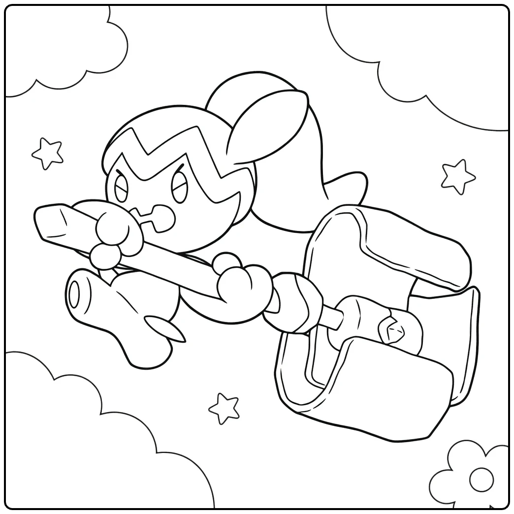 Tinkatuff Witch on Broomstick with Bag coloring page