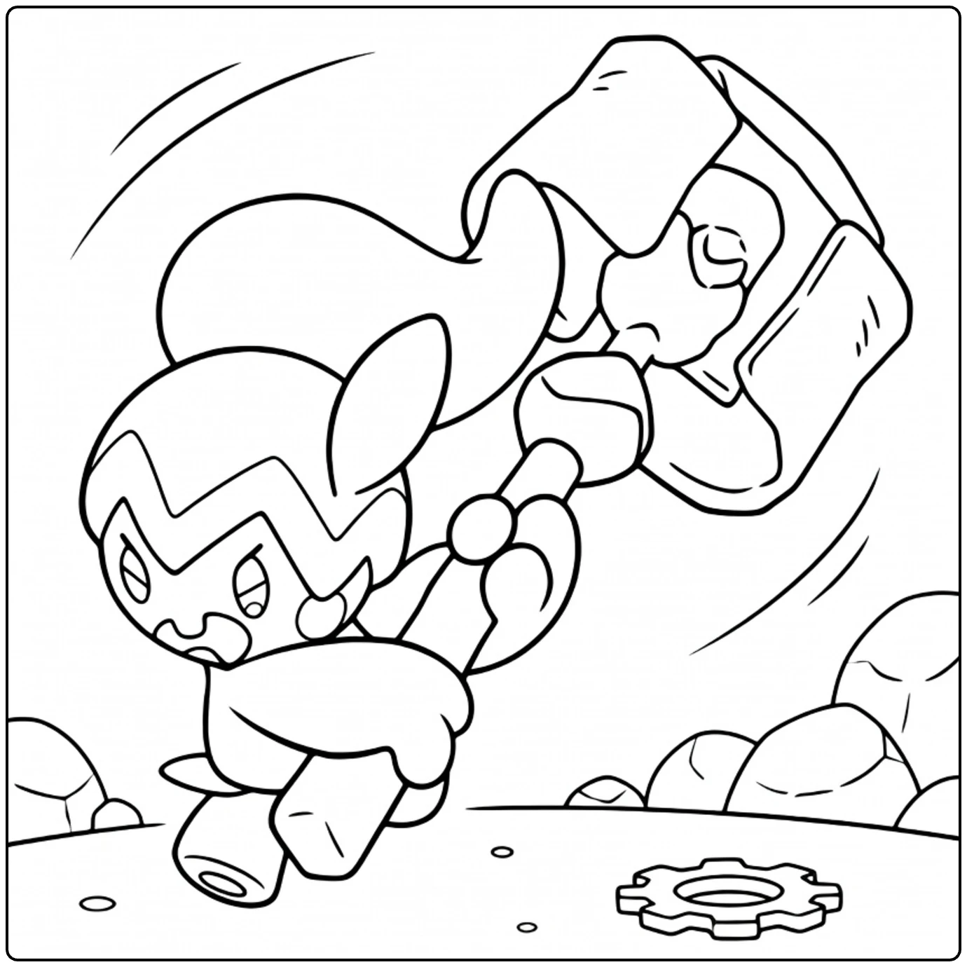 Tinkatuff in Action with Hammer coloring page