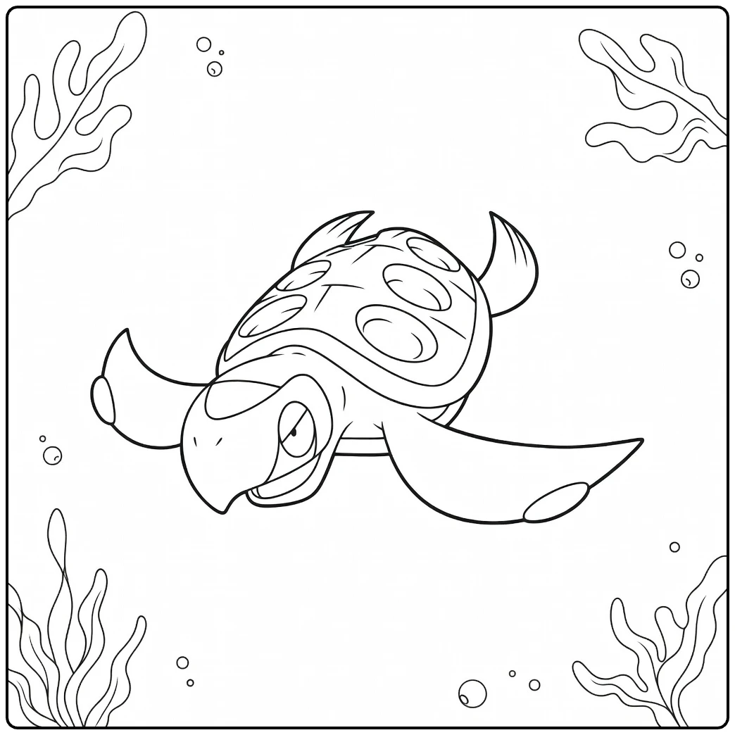 Tirtouga Underwater with Bubbles and Algae coloring page