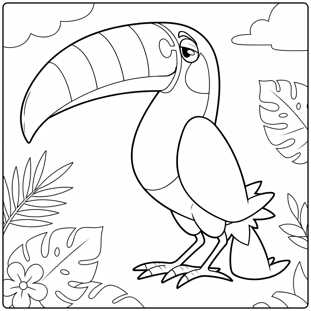 Toucannon in Jungle with Flowers coloring page