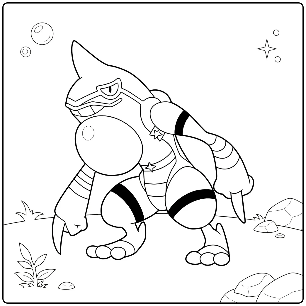Toxicroak Dynamic Pose and Stars coloring page