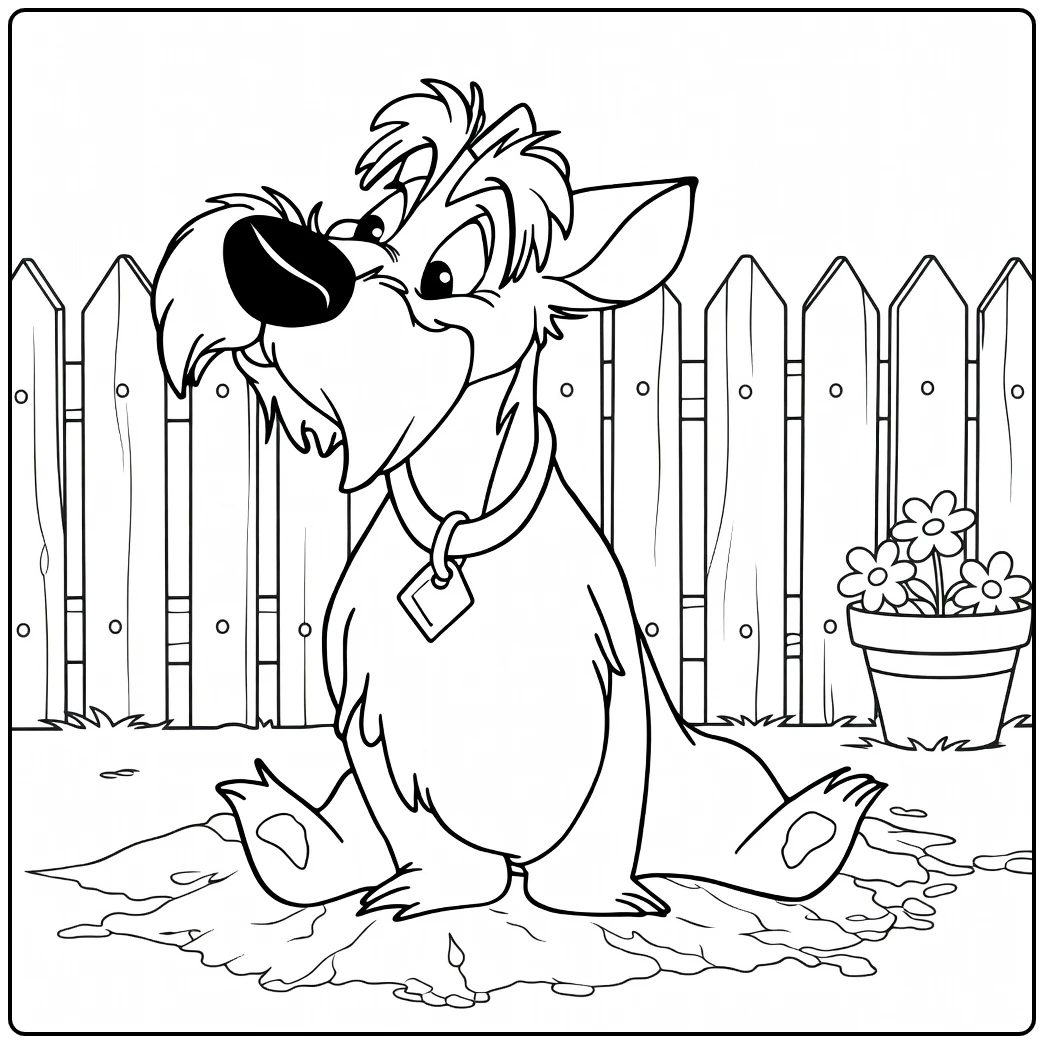 trusty a Cute Hond in the Tuin coloring page