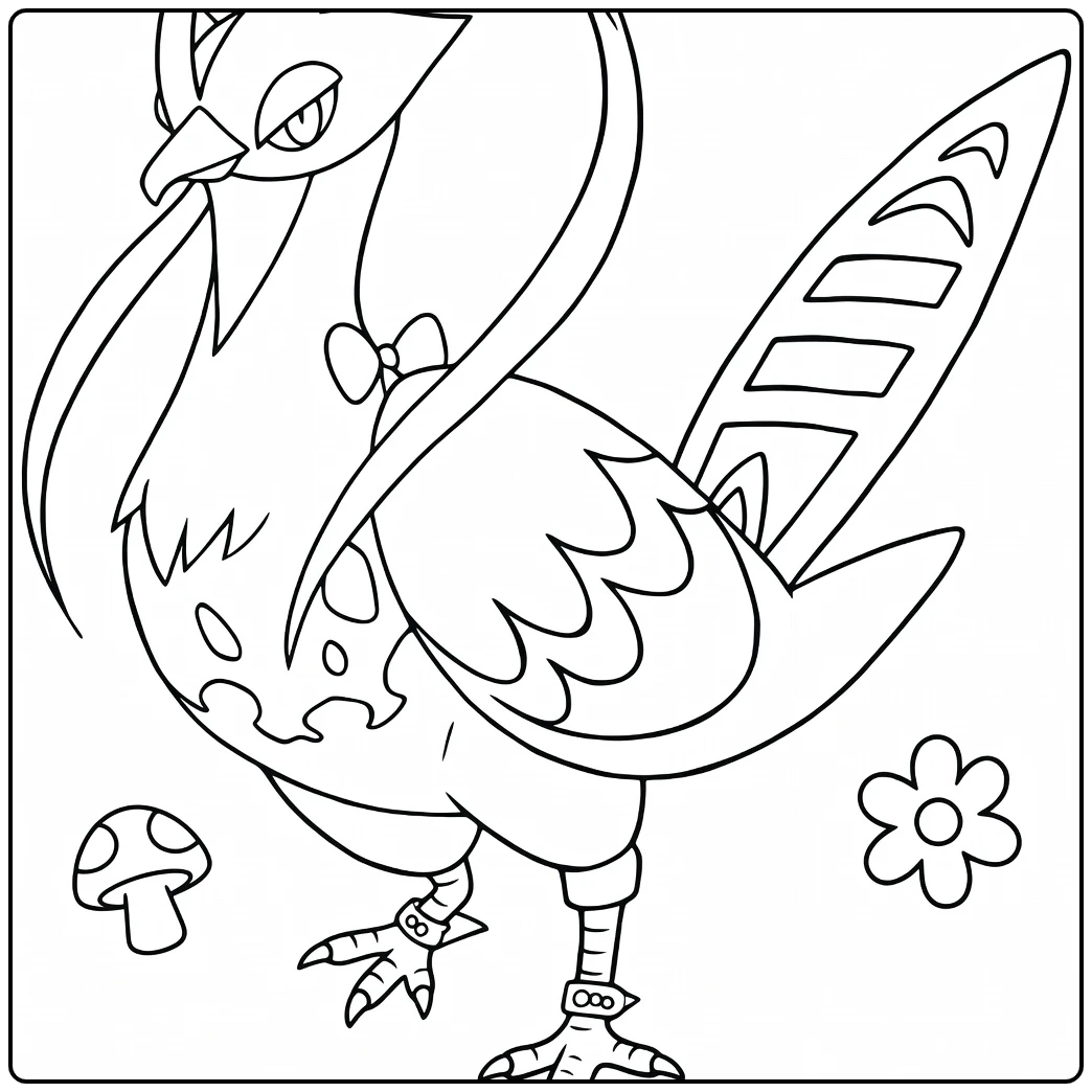 Unfezant Tough Bird with Mushrooms coloring page